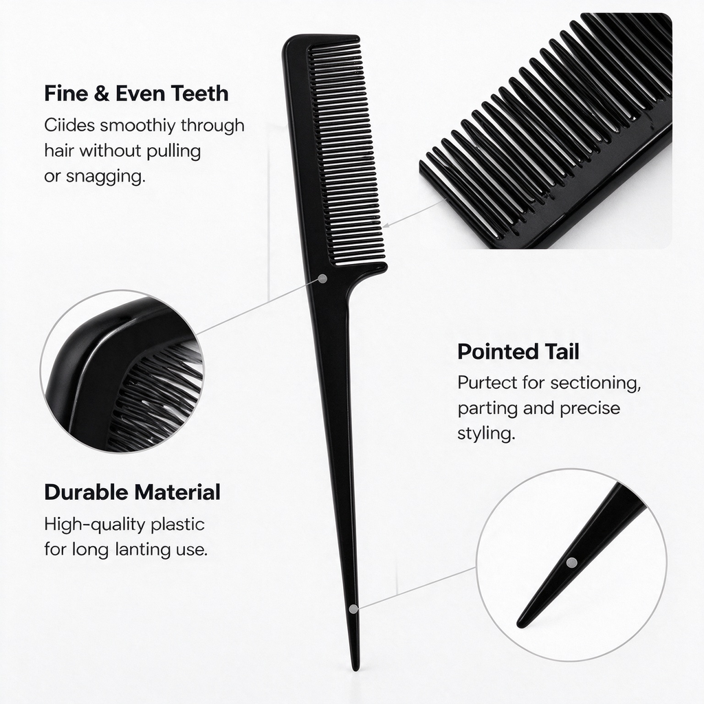 Professional Black Rat Tail Comb – Precision Styling & Sectioning