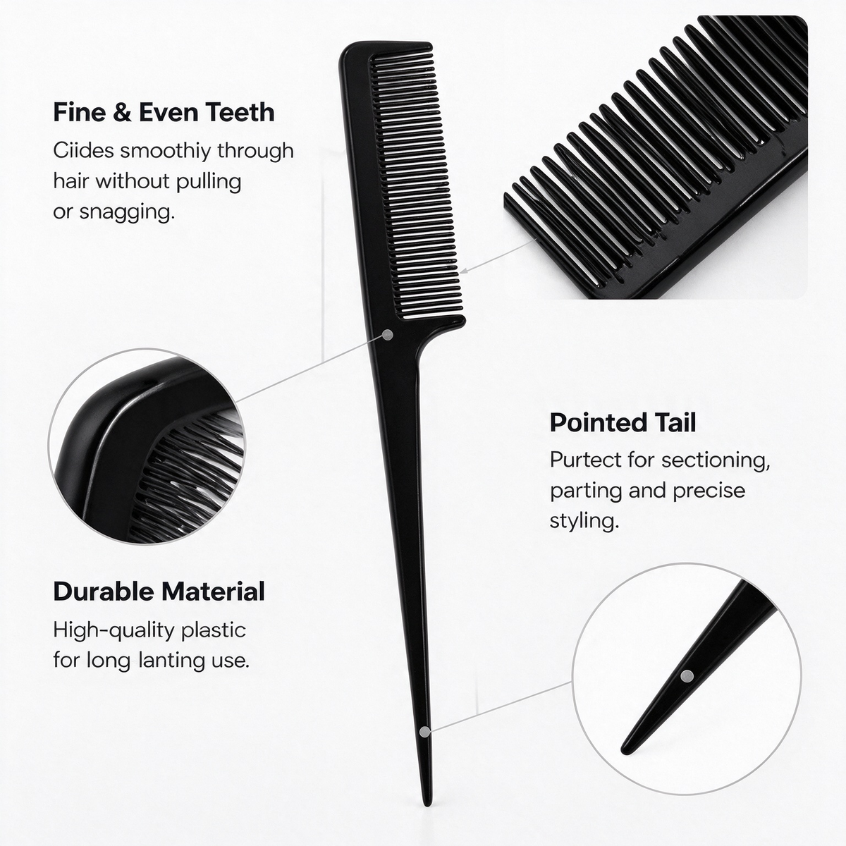 Professional Black Rat Tail Comb – Precision Styling & Sectioning