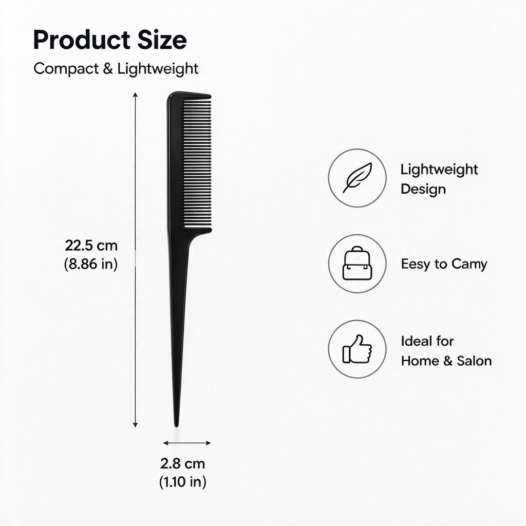 Professional Black Rat Tail Comb – Precision Styling & Sectioning