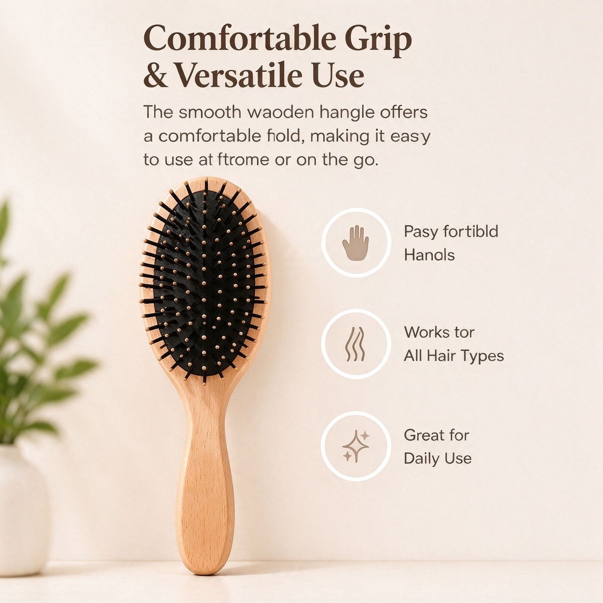 Wooden Paddle Hair Brush – Natural Wood Handle Detangling Brush