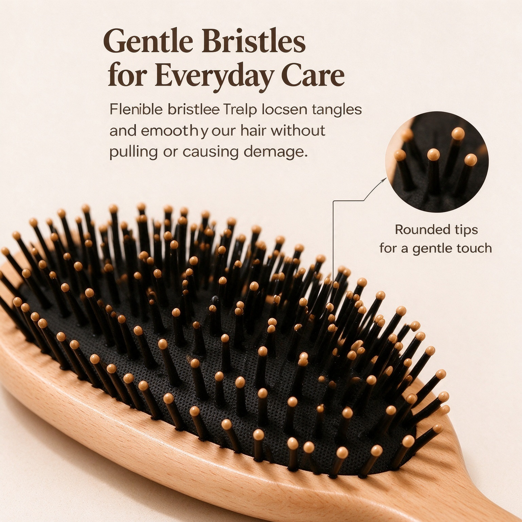 Wooden Paddle Hair Brush – Natural Wood Handle Detangling Brush