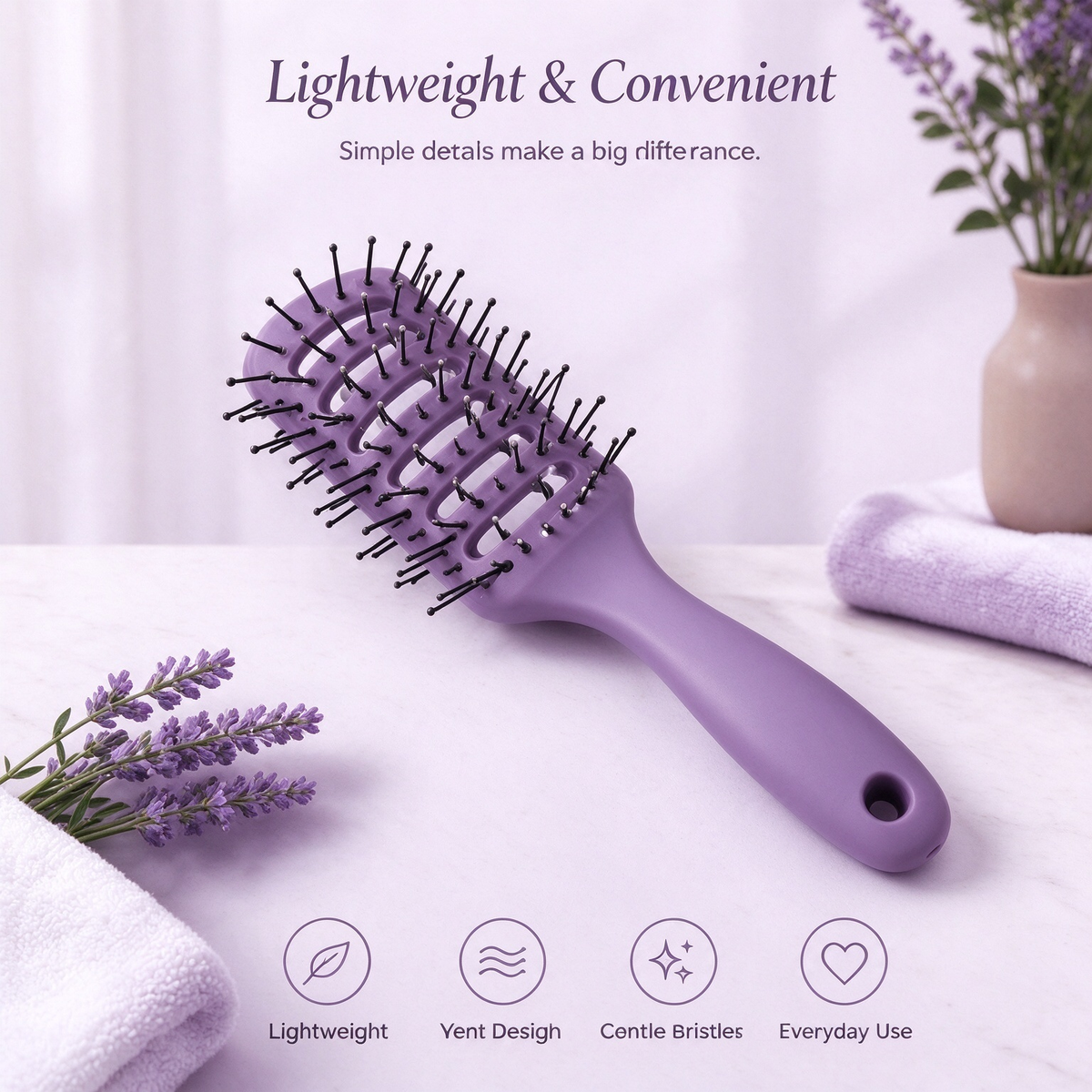 Lavender Vent Brush – Lightweight Detangling Hairbrush