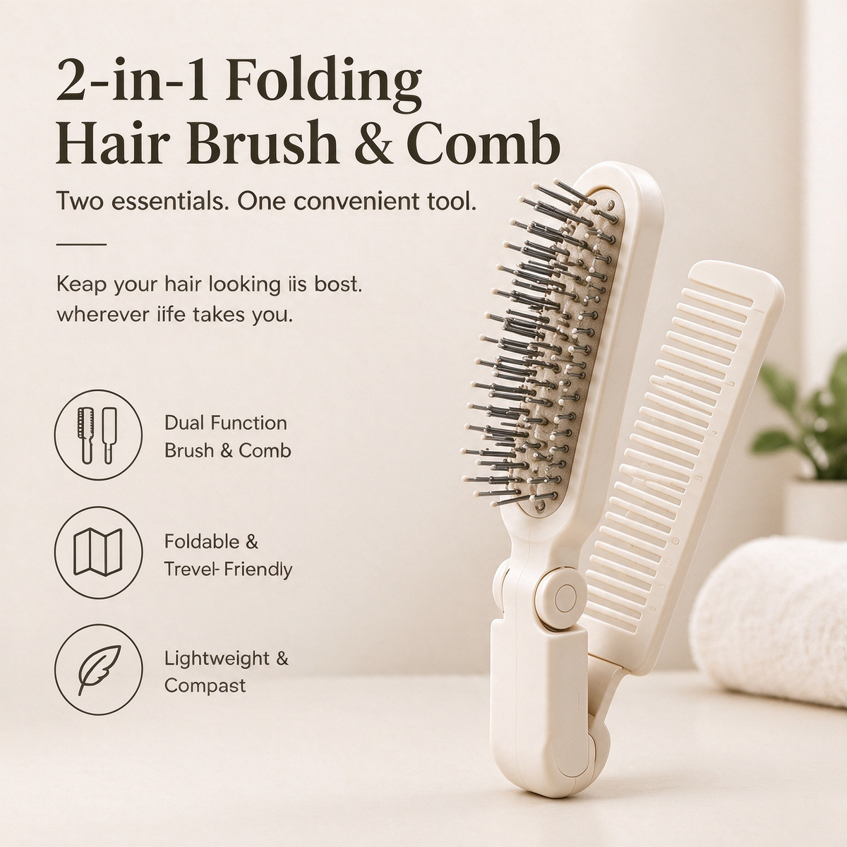 2-in-1 Folding Hair Brush & Comb